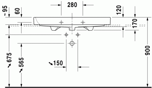 Duravit Happy D.2 100x50,5 cm bútorral aláépíthető mosdó csiszolt három csaplyukkal 2318100025