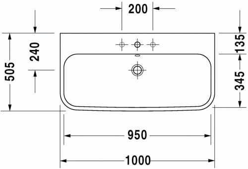 Duravit Happy D.2 100x50,5 cm bútorral aláépíthető mosdó csiszolt három csaplyukkal 2318100025