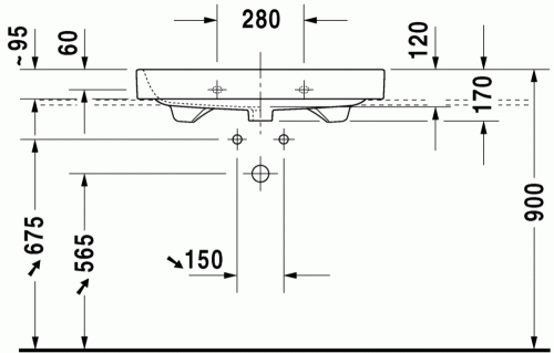 Duravit Happy D.2 80x50,5 cm bútorral aláépíthető mosdó csiszolt három csaplyukkal 2318800025