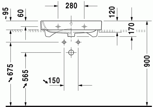 Duravit Happy D.2 65x50,5 cm bútorral aláépíthető mosdó csiszolt három csaplyukkal 2318650025