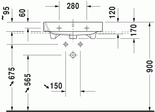 Duravit Happy D.2 60x50,5 cm bútorral aláépíthető mosdó csiszolt három csaplyukkal 2318600025