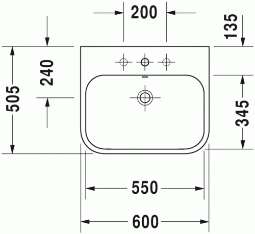 Duravit Happy D.2 60x50,5 cm bútorral aláépíthető mosdó csiszolt három csaplyukkal 2318600025