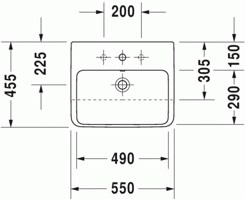 Duravit ME by Starck 55x45,5 cm félig beépíthető mosdó három csaplyukkal 0378550030