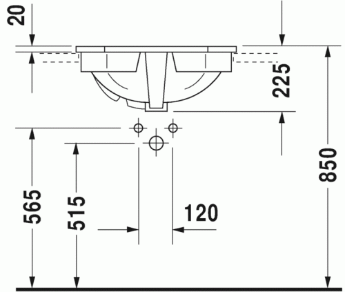 Duravit 1930 58x47 cm-es beépíthető mosdó három csaplyukkal 0476580030