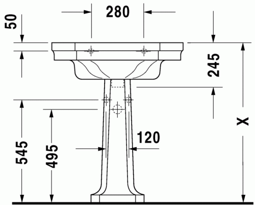 Duravit 1930 70x50 cm-es mosdó három csaplyukkal 0438700030