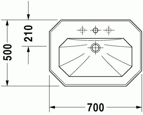 Duravit 1930 70x50 cm-es mosdó három csaplyukkal 0438700030