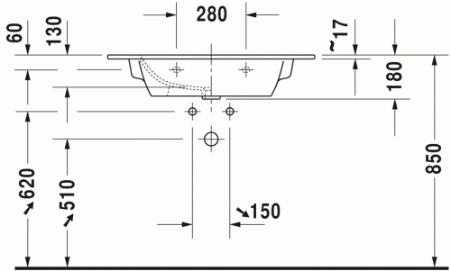 Duravit ME by Starck 83x49 cm mosdó csaplyuk nélkül 2336830060