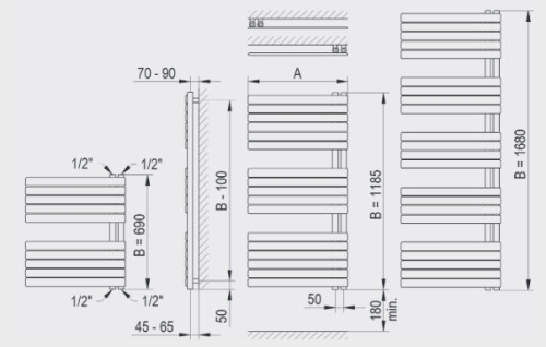 Betatherm Myrtus 600x1185 mm fürdőszobai radiátor HN 60120