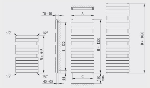Betatherm B2 Bamboo 500x1665 mm fürdőszobai radiátor B2 50170