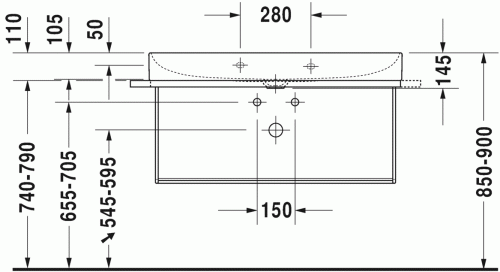 Duravit DuraSquare 100x47 cm mosdó három csaplyukkal 2353100044