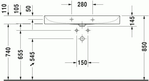Duravit DuraSquare 100x47 cm mosdó csaplyuk nélkül 2353100070