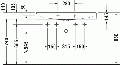 Duravit DuraSquare 100x47 cm mosdó két csaplyukkal 2353100043