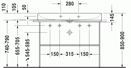 Duravit DuraSquare 100x47 cm mosdó két csaplyukkal 2353100043