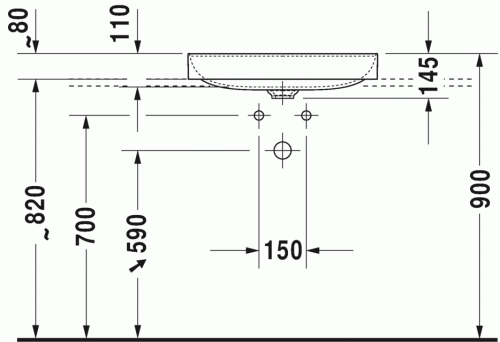 Duravit DuraSquare 60x47 cm ráültethető mosdó három csaplyukkal 2354600044