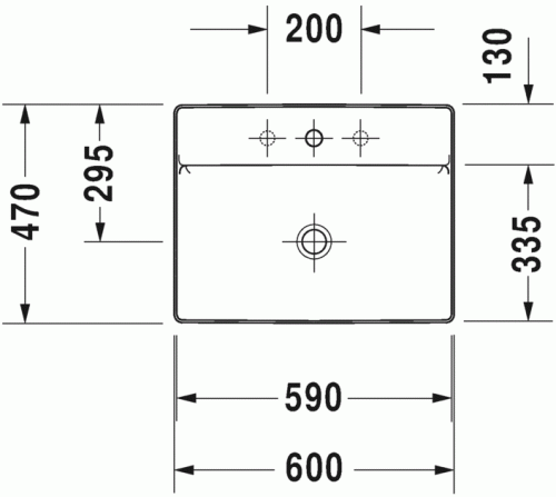 Duravit DuraSquare 60x47 cm ráültethető mosdó három csaplyukkal 2354600044