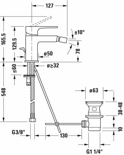 Duravit B.1 egykaros bidé csaptelep B12400001010