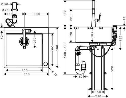 Hansgrohe C71-F450-01 Select mosogató-csaptelep kombináció 450; 43207800