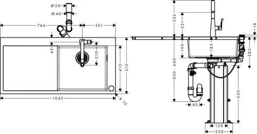 Hansgrohe C71-F450-02 Select mosogató-csaptelep kombináció 450; 43208000
