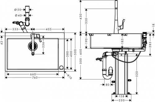 Hansgrohe C71-F660-03 Select mosogató-csaptelep kombináció 660; 43209000