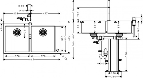 Hansgrohe C71-F765-10 mosogató-csaptelep kombináció 370x370; 43203000