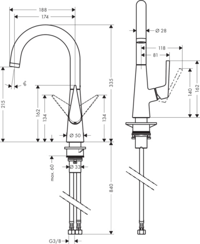 Hansgrohe  M511-H220 egykaros konyhai csaptelep 220, króm 73857000