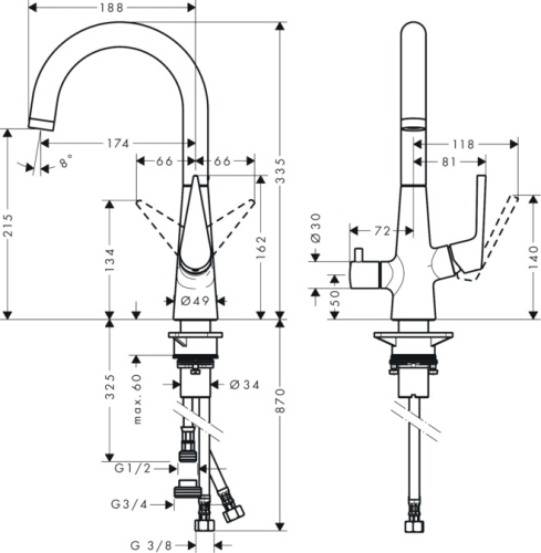 Hansgrohe M514-H220 egykaros konyhai csaptelep 220 elzárószeleppel, króm 73858000