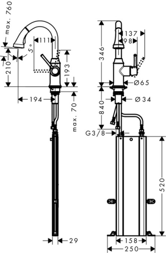 Hansgrohe M5316-H210 egykaros konyhai csaptelep kihúzható zuhanyfejjel, króm 73871000
