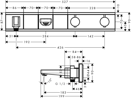 Hansgrohe RainSelect kádcsaptelep színkészlet 2 fogyasztóhoz, falsík alatti szereléshez, fehér/króm 15359400