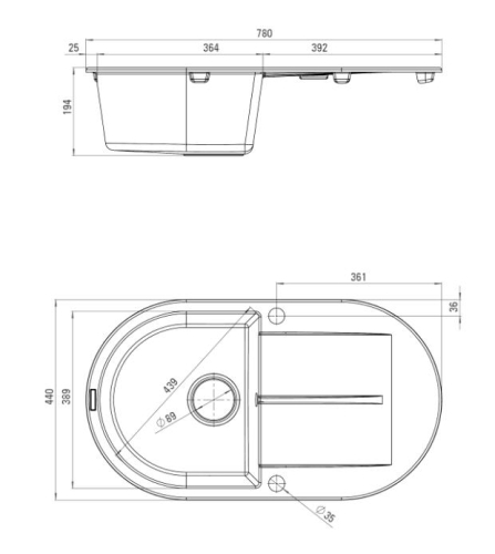 Deante Piva 1 medencés csepptálcás gránit mosogató csapteleppel grafitszürke ZQI 211B + BEN 262M