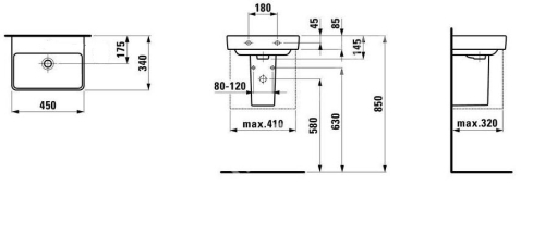 Laufen Pro S 45x34 cm mosdó csaplyuk nélkül H8159610001091 (8.1596.1.000.109.1)