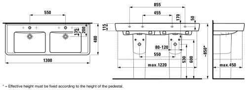 Laufen Pro A 130x48 cm dupla mosdó H8149670001041 (8.1496.7.000.104.1)