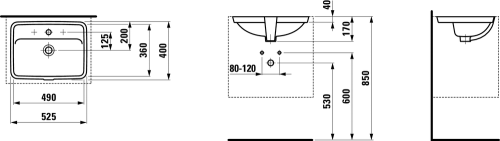 Laufen Pro S 52,5x40 cm alulról beépíthető mosdó H8119660001041 (8.1196.6.000.104.1)
