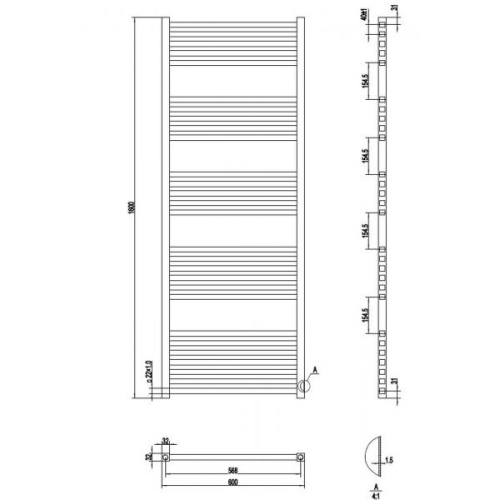 AREZZO design MINIMAL WHITE ROUND 1600x600 egyenes törölközőszárítós radiátor, fehér AR-MW16060