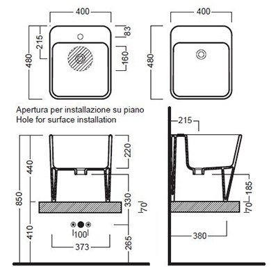Hatria G-FULL 48x40 cm pultra ültethető mosdó csaplyuk nélkül YXJF