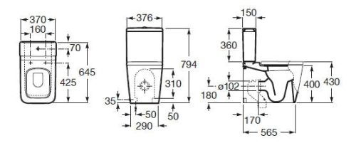 Roca Inspira SQUARE monoblokkos wc alsó rész A342537000