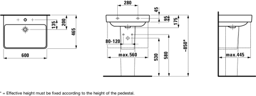 Laufen Pro S 60x46,5 cm mosdó három csaplyukkal H8109630001081 (8.1096.3.000.108.1)