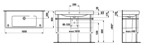 Laufen Pro S 105x46 cm mosdó csaplyuk nélkül H8139660001091 (8.1396.6.000.109.1)