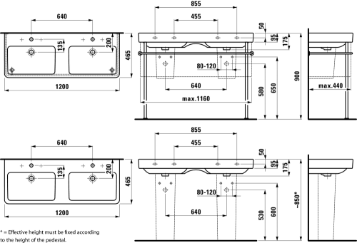 Laufen Pro S 120x46 cm dupla mosdó csaplyuk nélkül H8149660001091 (8.1496.6.000.109.1)