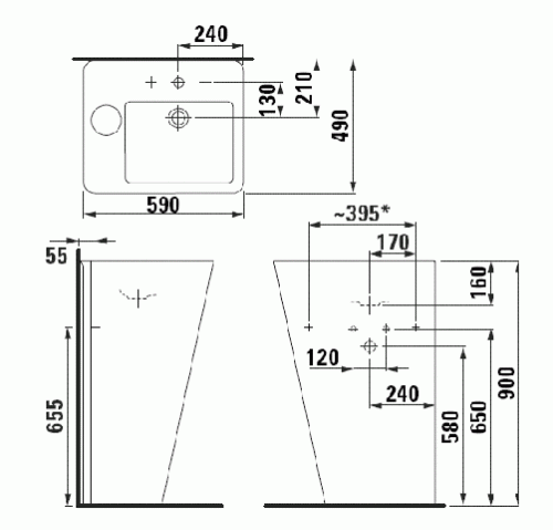Laufen ILBAGNOALESSI DOT 59x49 cm szabadonálló mosdó H8119024001041 (8.1190.2.400.104.1)