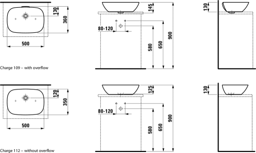 Laufen INO 50x35 cm ráültethető mosdó túlfolyó nélkül H8123020001121 (8.1230.2.000.112.1)