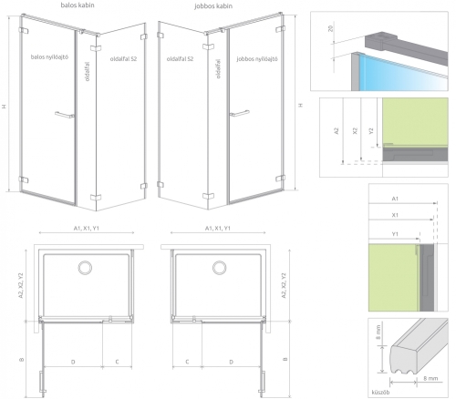 Radaway Arta KDS I 130 J zuhanyajtó (386820-03-01R, 1386102-03-01)