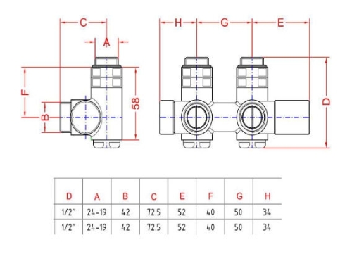 Sapho TWIN COMBI csatlakozókészlet radiátorhoz, középső bekötés, króm (CP461)