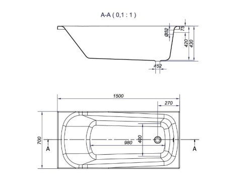 Cersanit Nao 150x70 cm-es egyenes kád (S301-157) S301-242