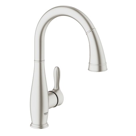 Grohe Parkfield egykaros kihúzható zuhanyfejes mosogató csaptelep, supersteel 30215 DC0 (30215DC0)