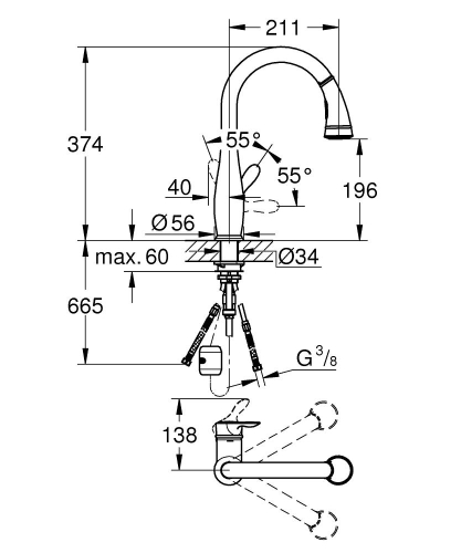 Grohe Parkfield egykaros kihúzható zuhanyfejes mosogató csaptelep, supersteel 30215 DC0 (30215DC0)