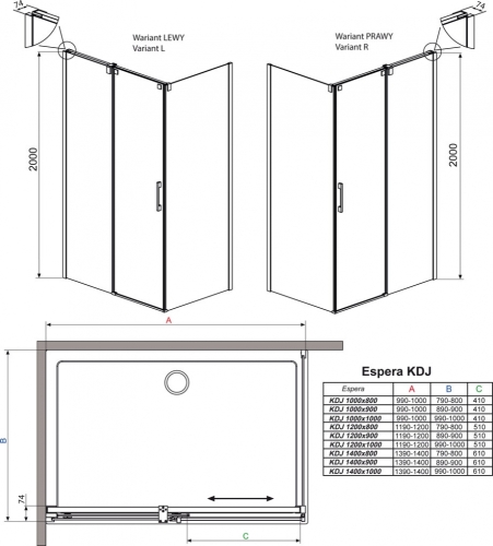 Radaway Espera KDJ 100 J zuhany tolóajtó (380495-01R, 380230-01R)
