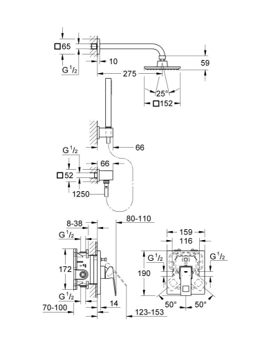 Grohe Eurocube falsík alatt zuhanyrendszer 23409 000 (23409000)