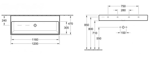 Villeroy & Boch Memento 120x47 cm mosdó csaplyuk és túlfolyó nélkül 5133C301 (5133 C3 01)