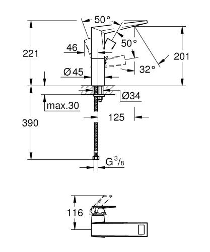 Grohe Allure Brilliant egykaros mosdócsaptelep L-méret sima test 23112 000 (23112000)