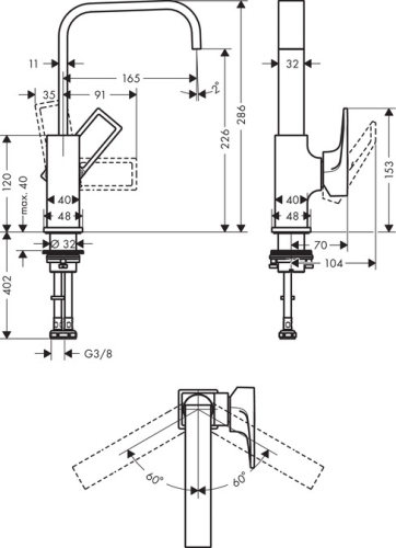 Hansgrohe Metropol egykaros mosdócsaptelep 230 loop fogantyúval push-open lefolyóval 74511000